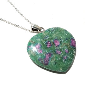 Natural <b>Ruby</b> Fuchsite Charm Pendant <b>Necklace</b> Handmade 925 Sterling Silver Bohemian Style Geometric Design Trendy Unisex Jewelry - Product Image 2