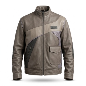 Chaqueta de Cuero para Hombre Color Gris Taupe, Estilo Biker con Bolsillos Asimétricos, Chaqueta de Motociclista Personalizada de Cuero Vacuno, Ropa de Calle, Venta al Por Mayor de Fábrica - Product Image 1