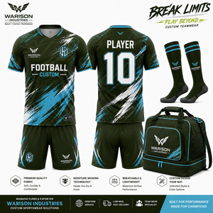 Custom Football Uniform Set Men's Jersey Shorts Socks Bag Sublimation Print Breathable Polyester Teamwear Set - Product Image 3