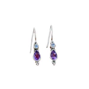 Pendientes de gota clásicos de Plata de Ley 925, piedra preciosa cortada con amatista para compromiso o aniversario, Unisex 6gm - Product Image 1