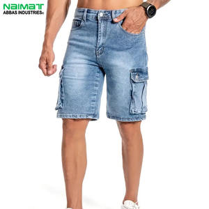 Pantalones cortos de mezclilla azules para hombre, pantalones cortos de mezclilla con múltiples bolsillos, informales, ajustados, pantalones cortos de mezclilla de verano, pantalones de algodón a la moda para trabajo al aire libre - Product Image 1