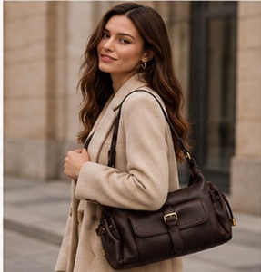 Bolso de Hombro de Cuero Genuino Marrón Oscuro de Primera Calidad, con Múltiples Bolsillos y Correa Única, Estilo Vintage para Mujer, Bolso de Mano Elegante para Viajes de Invierno - Product Image 5