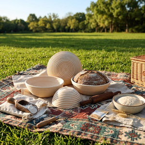 Natural Rattan Bread Proofing Basket <b>Set</b> Round & Oval Sourdough Dough Fermentation Basket with Linen Liner Wholesale OE - Product Image 5