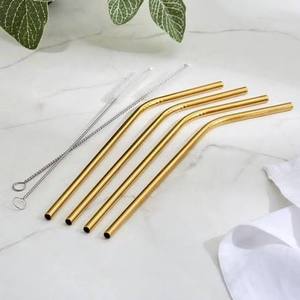 Gold Metal Reusable <b>Drinking</b> <b>Straws</b> 4 Pack Minimalist Cocktail Bar Accessories - Product Image 1
