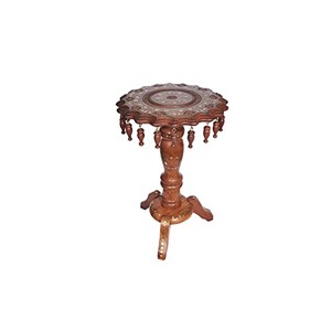 Sheesham Wood Pedestal <b>Side</b> <b>Table</b> with Brass Inlay - Handcrafted Indian Wholesale - Product Image 2