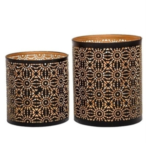 Nouvelle Arrivée Décorative Écologique Faite à la Main Porte-Bougie Votive en Métal Noir Revêtu de Poudre Dorée Décoration Maison Noël - Product Image 1