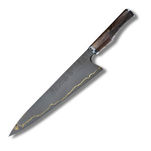 13 Inch Hunting <b>Knife</b> Stainless Steel <b>Blade</b> Serrated Edge Brass Accents Natural Wood Handle Leather Sheath OEM Customizable - Product Image 1