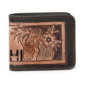 Lujo de los hombres de la moda occidental de cuero genuino Bifold Tooled Hipster RFID corto Trifold monedero Vintage Floral borla cartera - Product Image 1