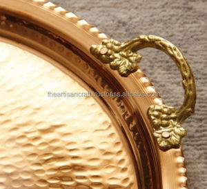 ถาดทองแดงสำหรับเสิร์ฟแบบแฮนด์เมดถาดกลมตกแต่งสไตล์วินเทจขนาดใหญ่ใช้มือทุบด้วยงานฝีมือตามธรรมชาติ - Product Image 6