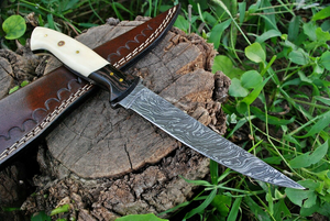 OEM Handmade Damascus Steel Fillet <b>Knife</b> Fixed Blade Fishing <b>Knife</b> with <b>Bone</b> Wood <b>Handle</b> Leather Sheath - Product Image 6