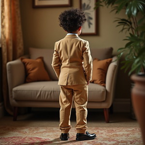 Costume 3 pièces beige personnalisé pour garçons, idéal pour mariage, cérémonie ou enfant d'honneur : blazer, gilet et pantalon - Product Image 4