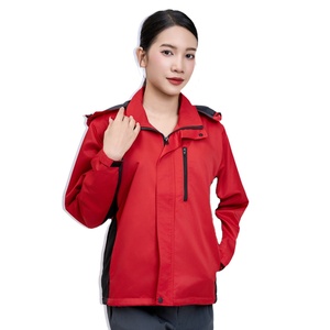 Waterproof Breathable Quick Dry Unisex 100% Polyester Solid RED-BLACK Hard Shell Windproof Thermal Insulation Thin Zipper Hooded - Product Image 1
