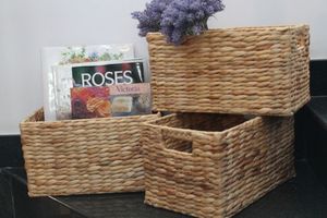Premium Handwoven Water Hyacinth <b>Box</b> Vietnam with <b>Removable</b> Fabric Liner and Lid Decorative Storage Organizer <b>for</b> Home - Product Image 6