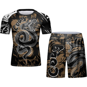 Jiu Jitsu Rash Guard Set <b>Men's</b> Short Sleeve <b>Compression</b> Training Outfit Quick Dry Sport Wear - Product Image 5