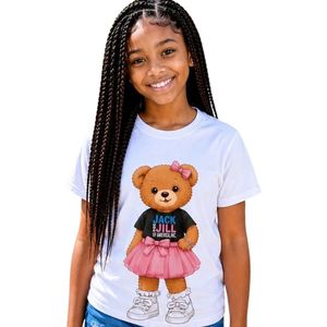 T-shirt graphique à manches courtes bleu ciel pour jeunes, imprimé ours en peluche, col rond, décontracté, léger, pour tous les jours, pour filles et enfants - Product Image 1