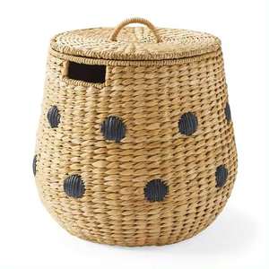 Panier en jacinthe d'eau à motif à pois, panier de rangement fait main, vente en gros, écologique, fabriqué par VgreenArt du Vietnam - Product Image 2