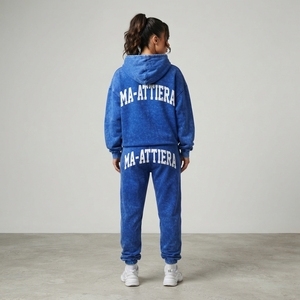 Conjunto de Sudadera y Pantalones Deportivos de Felpa de Algodón para Mujer, Color Azul Lavado, Personalizado, OEM, ODM, Venta al Por Mayor - Product Image 2