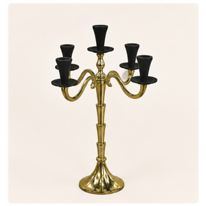 5 Arm Metal Candelabra Gold Wedding Centerpiece Table Decoration Bulk Wholesale <b>Black</b> and Gold <b>Candlestick</b> Holder for Events - Product Image 1