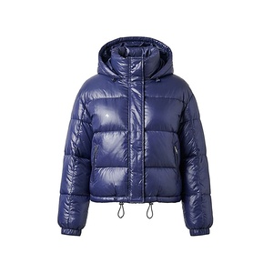 Hooded Quilted Jacket Women's Winter Windproof Short Full Sleeve Polyester Filling Solid Color <b>Bubble</b> Coat - Product Image 1