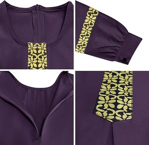 Abaya violette pour femme, manches longues, longueur ras du sol, broderie géométrique, robe modeste, style Moyen-Orient, tenue quotidienne, coupe ample - Product Image 2