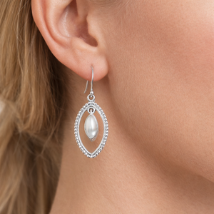 Pendientes Colgantes Hechos a Mano de Plata de Ley 925 con Madreperla, Diseño Ovalado Bohemio Vintage, Regalo de Joyería para Mujer, Elegante para Hermana - Product Image 2