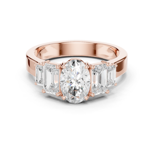 Anillo de Compromiso de Diamantes de Corte Ovalado de Lujo con Piedras Laterales de Esmeralda, Anillo de Novia de Oro Sólido para Mujer - Product Image 3
