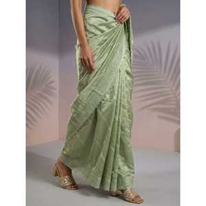 ผ้าไหมราสเบอร์รี่สีชมพูอ่อนน้ำหนักเบาสำหรับงานเทศกาล พร้อมงานปักเลเฮริยาบนผ้าไหมและขอบประดับเลื่อม รวมเสื้อคลุม - Product Image 1