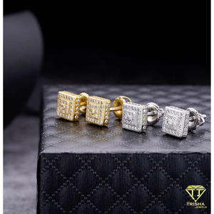 Geometric Moissanite <b>Diamond</b> Stud <b>Earrings</b> In 925 Sterling Silver Modern Luxury Jewelry For Men <b>And</b> Women - Product Image 3