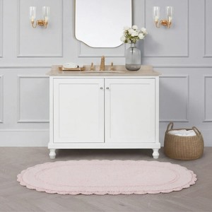 Oval Cotton Bath Mat <b>Pink</b> Non-Slip Rubber Backing Classic Style for Home Bathroom Use - Product Image 5