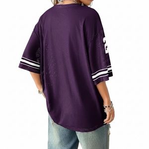 Purple Fashion Colorway Mesh Fabric American Football Jersey Breathable Oversized Streetwear Hip Hop Women Shirts - Product Image 2