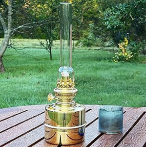 Shiny <b>brass</b> classic hurricane oil <b>lantern</b> with glass globe shade, available at wholesale prices. - Product Image 2