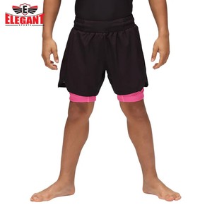 Pantalones Cortos Deportivos Elegantes para Niños, para Artes Marciales Mixtas, Color Negro y Rosa, Capa Interior de Secado Rápido, Corte Regular, Ropa para Artes Marciales Infantiles - Product Image 1