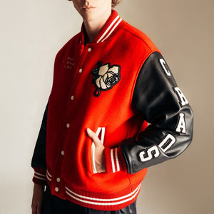 Veste varsity en molleton de coton personnalisée avec votre logo, manches longues, col à revers, pour homme - Product Image 2