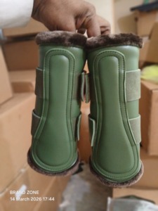 BRAND ZONE Equine Boots Patent Leather Horse Tendon Brushing Boots Splint Boots with 8MM Neoprean and Faux Fur <b>Equestrian</b> horse - Product Image 4