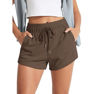 Shorts en molleton écologiques 220g pour femme, taille mi-haute avec cordon de serrage, doux, confortables, décontractés, coupe régulière, chauds pour l'hiver, pour la détente - Product Image 1