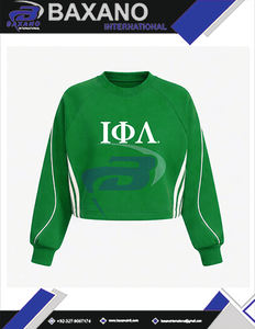 Sudadera Corta Verde y Blanca de la Hermandad Iota Phi Lambda con Bordado Blanco y Diseño de Ribete IPL, Ropa Universitaria - Product Image 5