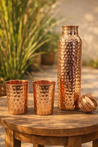 Bouteille d'eau en cuivre martelé 1000 ml avec couvercle à vis, réutilisable, pour camping, randonnée, métal, usage adulte - Product Image 4