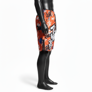 Shorts de Mujer de Alta Calidad, 200 GSM, Mezcla de Nailon, Color Naranja Multicolor, Panel de Malla Gráfica, Logotipo Personalizado con Transferencia Térmica - Product Image 3