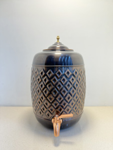 Distributeur d'eau en cuivre pur de qualité supérieure, motif diamant gaufré, 11L, forme baril, Matka, étanche, en métal, avec robinet, pour camping - Product Image 6