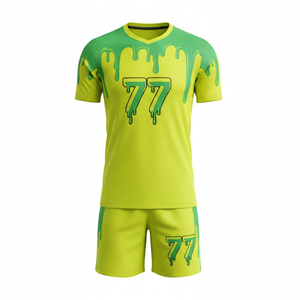 Uniforme de Fútbol Personalizado 100% Poliéster Sublimado, Conjunto de Camiseta y Pantalones Cortos de Fútbol Verde Slime Drip, Transpirable, Antibacterial, de Secado Rápido - Product Image 6
