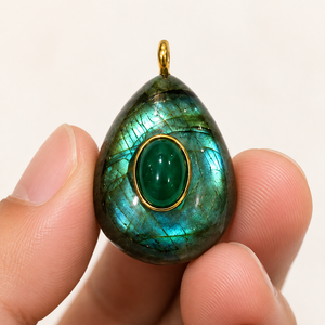 Wholesale <b>Blue</b> Flash Labradorite Teardrop Pendant Charms, Gold Tone Inlay Gemstone Pendants for <b>Necklace</b> Jewelry Making - Product Image 3