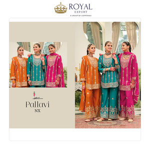 Bollywood Style Clothing <b>Top</b> Notch Quality Unique Style Chinnon Silk with Beautiful Embroidery Work Pakistani Suit for Sale - Product Image 6