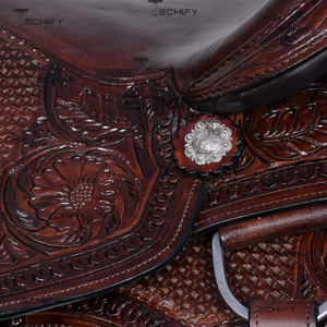 Selle de cheval western en cuir de haute qualité avec sculpture florale et siège profond et confortable - Product Image 5