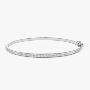 Yellow Gold 14K Double Row Pave Lab Grown Diamond Round Brilliant Cut Luxury Tennis <b>Bangle</b> <b>Bracelet</b> - Product Image 3