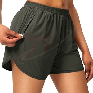 Pantalones Cortos Deportivos para Mujer, Color Verde Oliva, con Bolsillos con Cremallera, Secado Rápido, Cintura Elástica, Corte Holgado, Tejido de Poliéster - Product Image 3