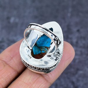 Bague de cocktail bohème plaquée argent 925 avec incrustation de pierre d'huître épineuse créée en laboratoire en forme de poire, sertie en canal, bijou unisexe, cadeau, Mai - Product Image 4