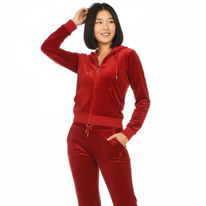 ชุดวอร์มผ้าฟลีซเนื้อนุ่มสองชิ้นสำหรับฤดูหนาว เสื้อครอปมีฮู้ด กางเกงจ็อกกิ้ง ลายเรียบ ระบายอากาศได้ดี สวมใส่สบาย - Product Image 1