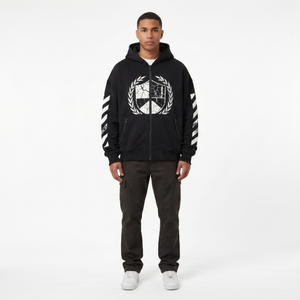 Sweat-shirt à capuche zippé intégral oversize en molleton de coton 280 GSM pour homme, style streetwear, chenille, universitaire, personnalisable, conception OEM, vente en gros - Product Image 1