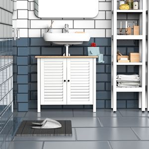 Meuble de salle de bain moderne à double porte, blanc, pour rangement sous évier, en MDF et bois, idéal pour hôtels et écoles - Product Image 2