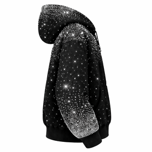 Sweat à capuche d'hiver noir personnalisé avec strass sur toute la surface, streetwear de luxe en cristal pour hommes et femmes, polyester/coton - Product Image 4